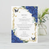 Royal Blue Bloemen  Goud Quinceanera Menu