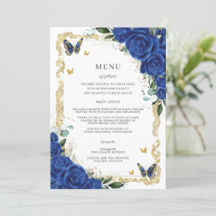 Royal Blue Bloemen  Goud Quinceanera Menu