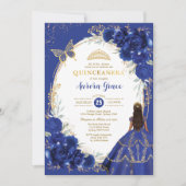 Royal Blue Bloemen Quinceañera Vlinder Mis Quince Kaart (Voorkant)