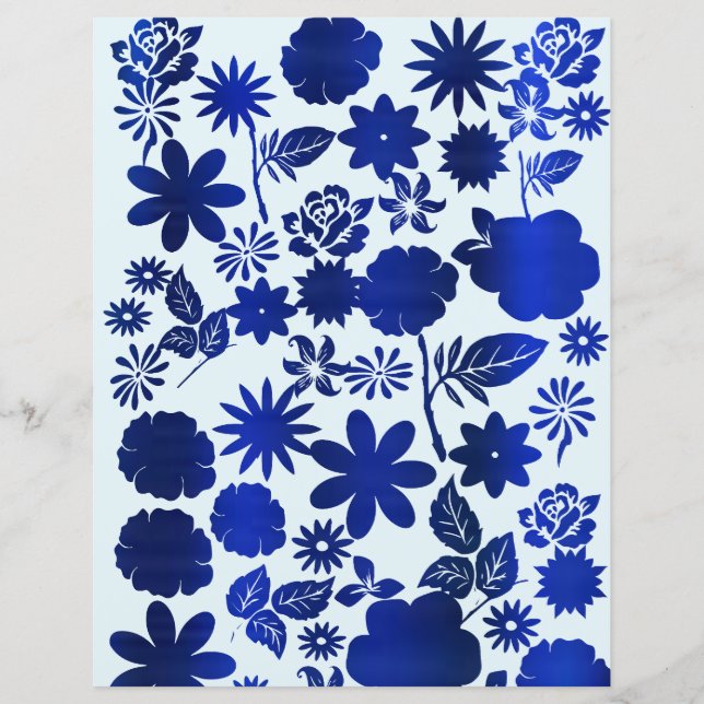 Royal Blue Bloemen Scrapbook Papier (Voorkant)