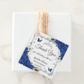 Royal Blue Bloemen Vlinders Zilver Quinceañera Bedankjes Labels (In situ)