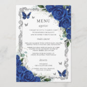 Royal Blue Bloemen  Zilver Quinceanera Menu (Voorkant)
