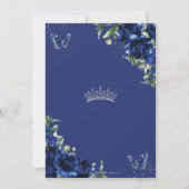 Royal Blue Bloemen Zilver Quinceañera Vlinders Kaart (Achterkant)