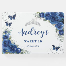 Royal Blue Bloemenvlinders 15e 16e verjaardag Gastenboek