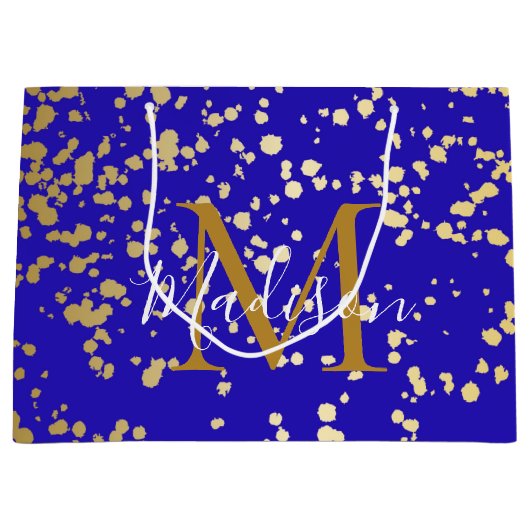 Royal Blue Blond Gold Glitter Personalize Gift Bag Groot Cadeauzakje (Voorkant)