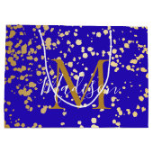 Royal Blue Blond Gold Glitter Personalize Gift Bag Groot Cadeauzakje (Achterkant)