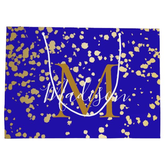 Royal Blue Blond Gold Glitter Personalize Gift Bag Groot Cadeauzakje (Achterkant)