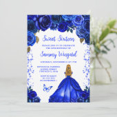 Royal Blue Blonde Hair Princess Sweet Sixteen Kaart (Staand voorkant)