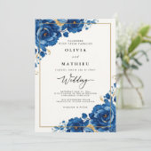 Royal Blue Bloom Botanische bruiloft Kaart (Staand voorkant)