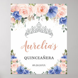 Royal Blue Blush Floral Quinceañera Tiara Welkom Poster