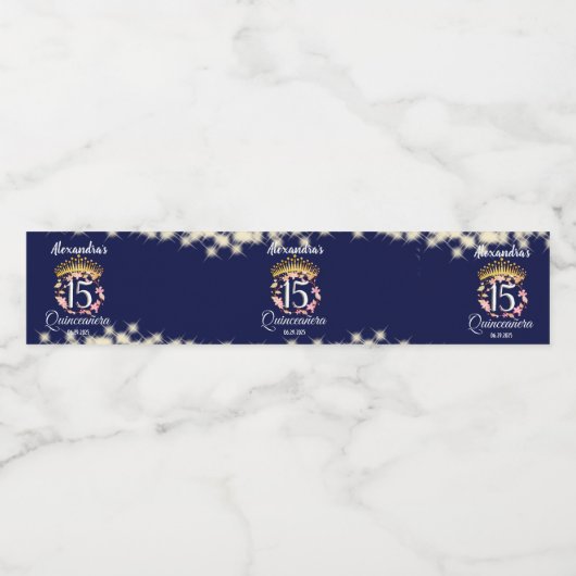 Royal Blue  Boho Quinceañera Spaans Waterfles Etiket (Enkel label)