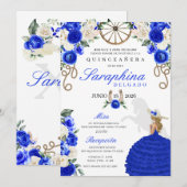 Royal Blue Boots & Rozen Charro Quinceañera Kaart (Voorkant / Achterkant)