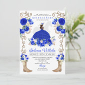 Royal Blue Boots Rozen Ranchero Charro Quinceañera Kaart (Staand voorkant)