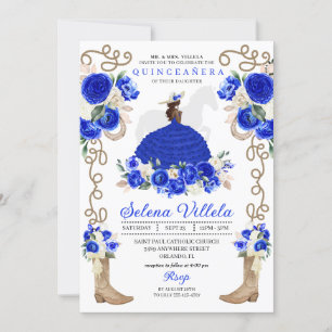 Royal Blue Boots Rozen Ranchero Charro Quinceañera Kaart