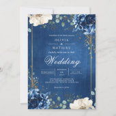 Royal Blue Botanical Romance Wedding Kaart (Voorkant)