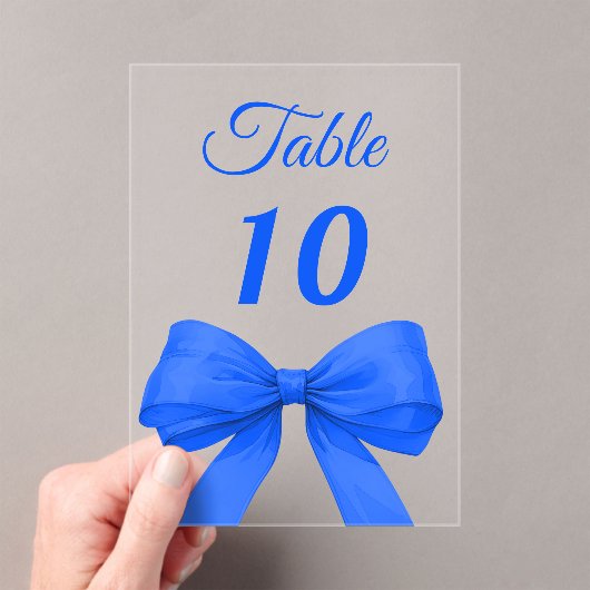 Royal blue bow acrylic table number sign acryl uitnodigingen (Insitu (Draagbaar))