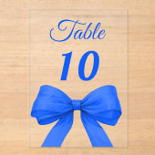 Royal blue bow acrylic table number sign acryl uitnodigingen (Voorkant)