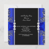 Royal Blue Bow Birthday Party Black Silver Foto 3 Kaart (Achterkant)