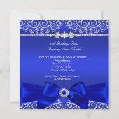 Royal Blue Bow Birthday Party Black Silver Kaart (Achterkant)