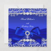 Royal Blue Bow Birthday Party Black Silver Kaart (Voorkant)
