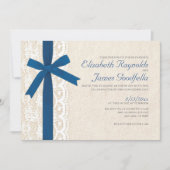 Royal Blue Bow & Lace Wedding Invitations Kaart (Voorkant)