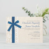 Royal Blue Bow & Lace Wedding Invitations Kaart (Staand voorkant)