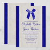 Royal Blue Bow & Linen Wedding Invitations Kaart (Voorkant / Achterkant)