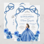 Royal Blue Bow Princess Zilveren Kroon Quinceañera Kaart (Voorkant / Achterkant)