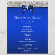 Royal Blue Bow Silver Sequins Wedding Programme