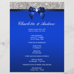 Royal Blue Bow Silver Sequins Wedding Programme