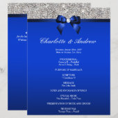 Royal Blue Bow Silver Sequins Wedding Programme (Voorkant / Achterkant)