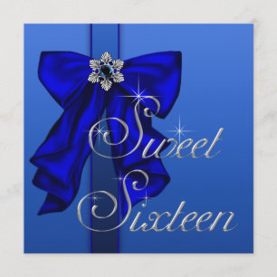 Royal Blue Bow Sweet 16 Birthday Party Kaart