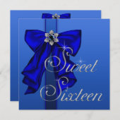 Royal Blue Bow Sweet 16 Verjaardagsfeest Kaart (Voorkant / Achterkant)