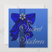Royal Blue Bow Sweet 16 Verjaardagsfeest Kaart (Voorkant)