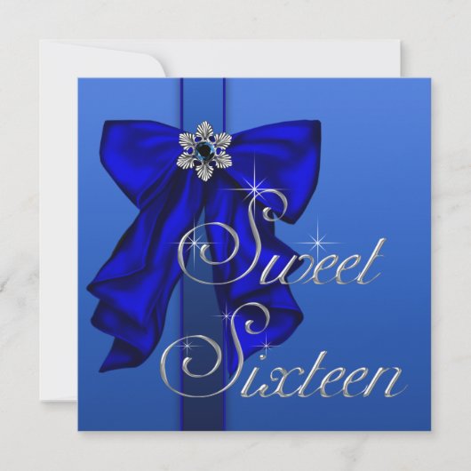 Royal Blue Bow Sweet 16 Verjaardagsfeest Kaart (Voorkant)