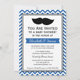 Royal Blue Boy Mustache Chevron Baby shower Kaart