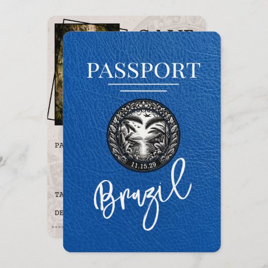 Royal Blue Brazil Passport Bewaar de datum Save The Date (Voorkant / Achterkant)