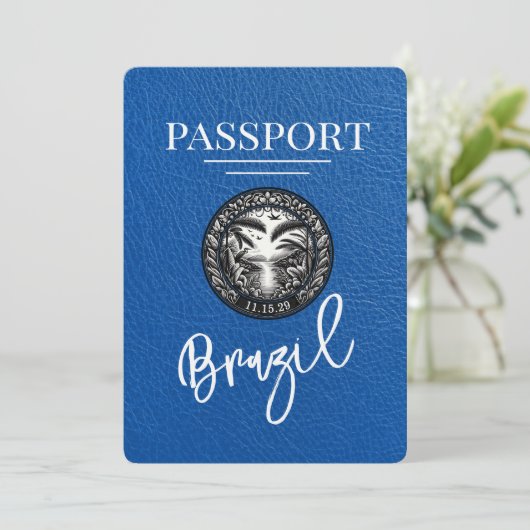 Royal Blue Brazil Passport Bewaar de datum Save The Date (Staand voorkant)