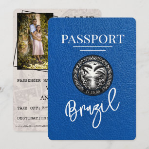 Royal Blue Brazil Passport Bewaar de datum Save The Date
