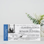 Royal Blue Brazilië Bruiloft Boarding Pass uitnodi (Staand voorkant)
