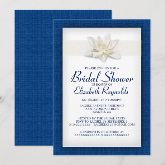 Royal Blue Bridal Shower-uitnodigingen Kaart (Voorkant / Achterkant)