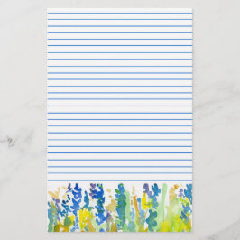 Royal Blue Bright Yellow Waterverf Flowers, gelijn Briefpapier