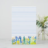 Royal Blue Bright Yellow Waterverf Flowers, gelijn Briefpapier (Staand voorkant)