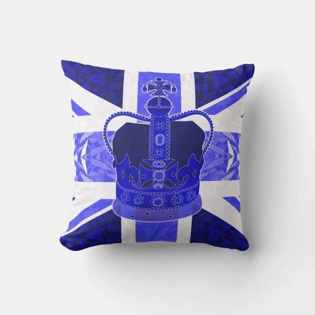 Royal Blue , British flag en Crown - Pillow Kussen (Voorkant)