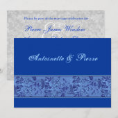 Royal Blue  Brocade Wedding F622 Kaart (Voorkant / Achterkant)