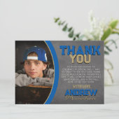 Royal Blue & Bronze Chalkboard Afstudeerder Dank u Kaart (Staand voorkant)