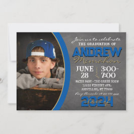 Royal Blue & Bronze Chalkboard Afstuderen Kaart