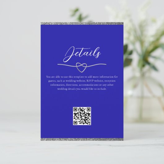 Royal Blue bruiloft details QR-code Informatiekaartje (Staand voorkant)
