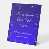 Royal Blue Bruiloft Elegant Gastenboek Reclamebord Met Voetstuk (Voorkant)