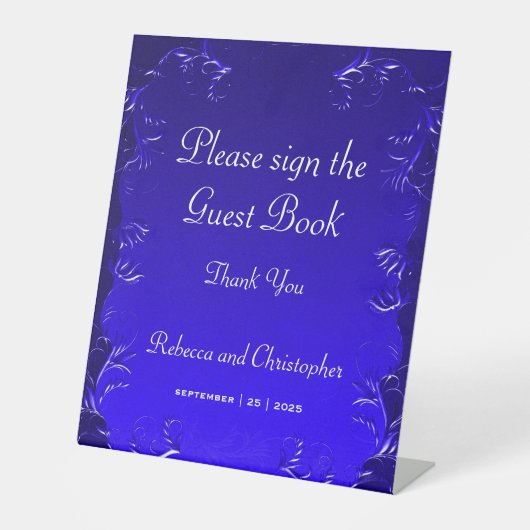 Royal Blue Bruiloft Elegant Gastenboek Reclamebord Met Voetstuk (Voorkant)